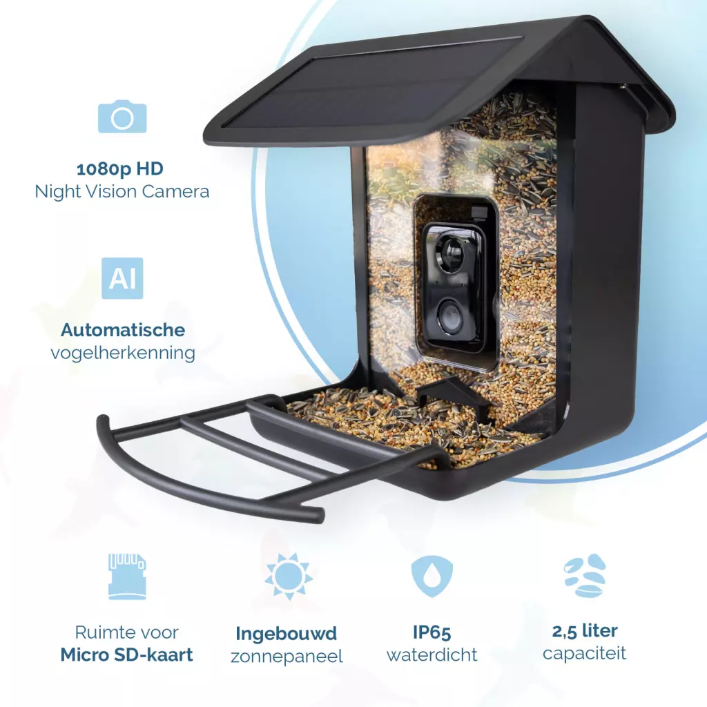 Birds First AI Bird Feeder met Camera 1080P – Slim Vogelvoederhuis met AI Vogelherkenning