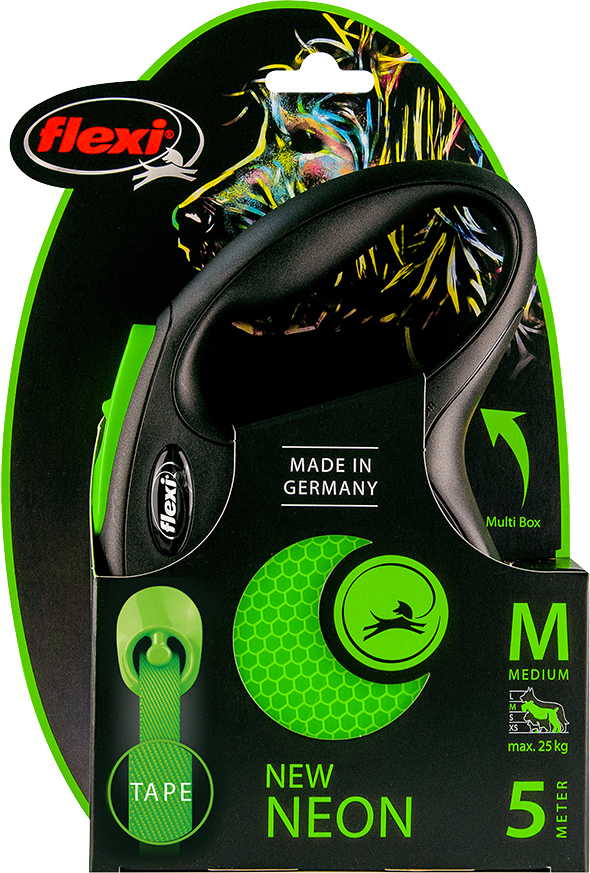 Flexi New Neon Band Zwart/Groen 5 Meter Tot 25KG