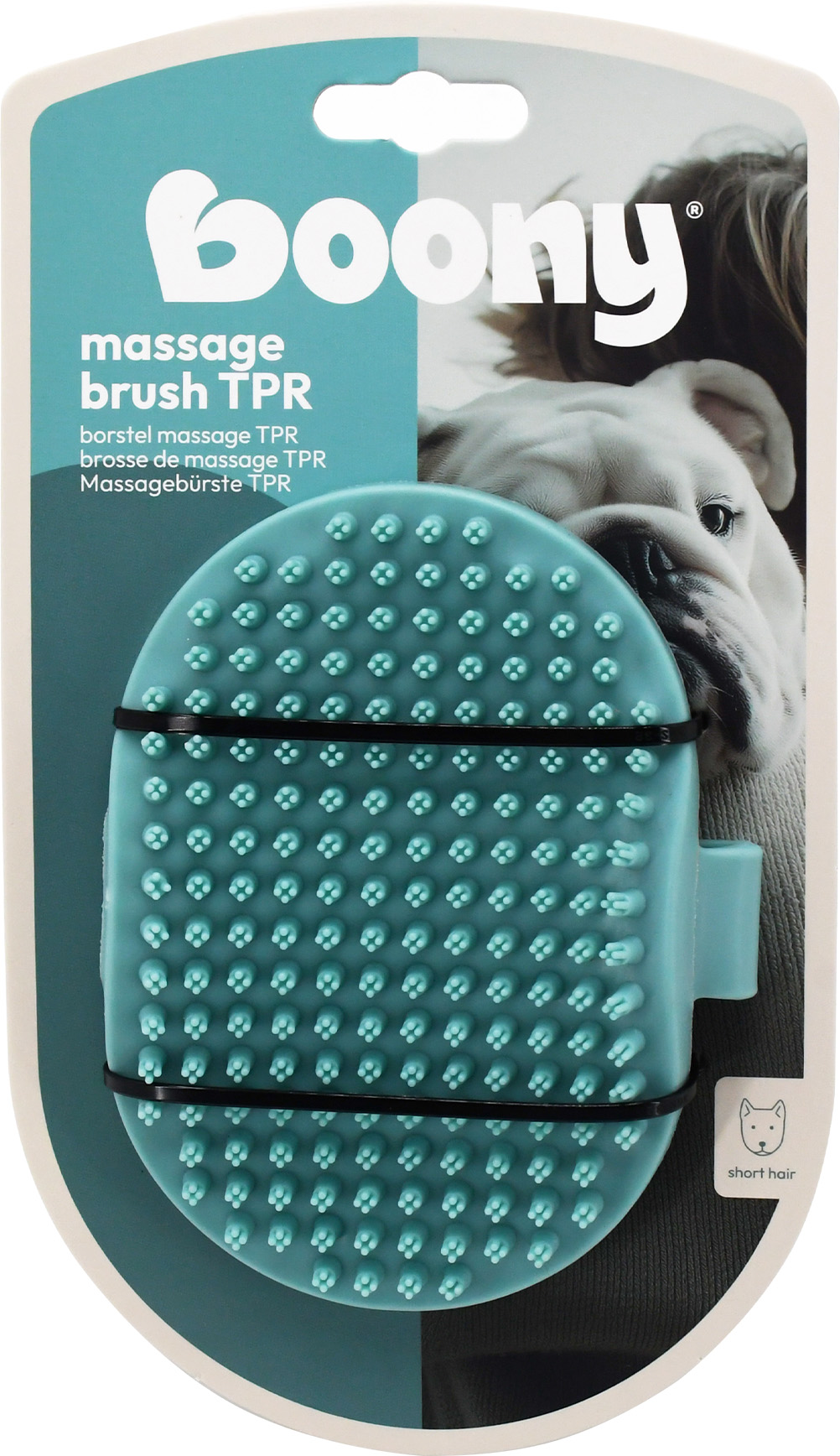 BOONY MASSAGEBORSTEL HOND TPR MET HANDVAT	 